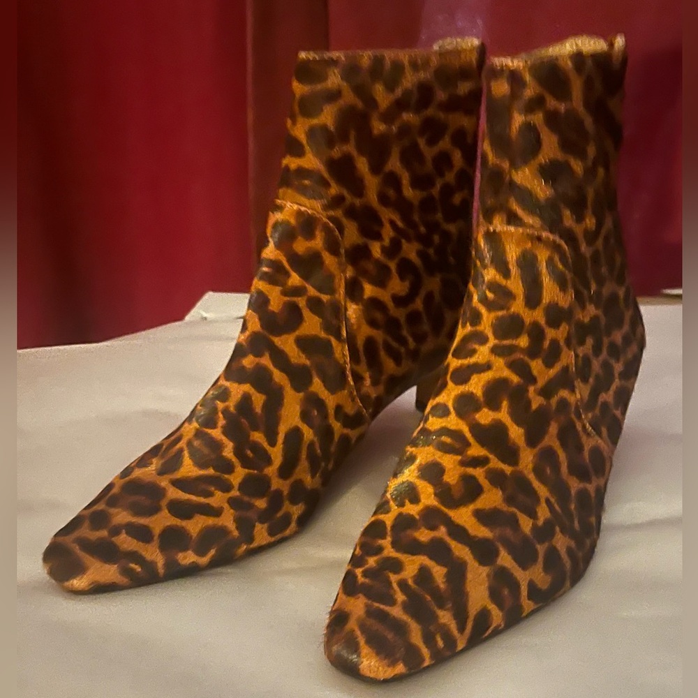 New Madewell The Dimes Kitten-Heel Boot, Size 6, Animal Print, Dark Carob